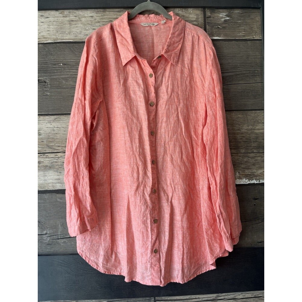 Soft Surroundings Button Down Tunic Top Coral Linen Women’s 1X